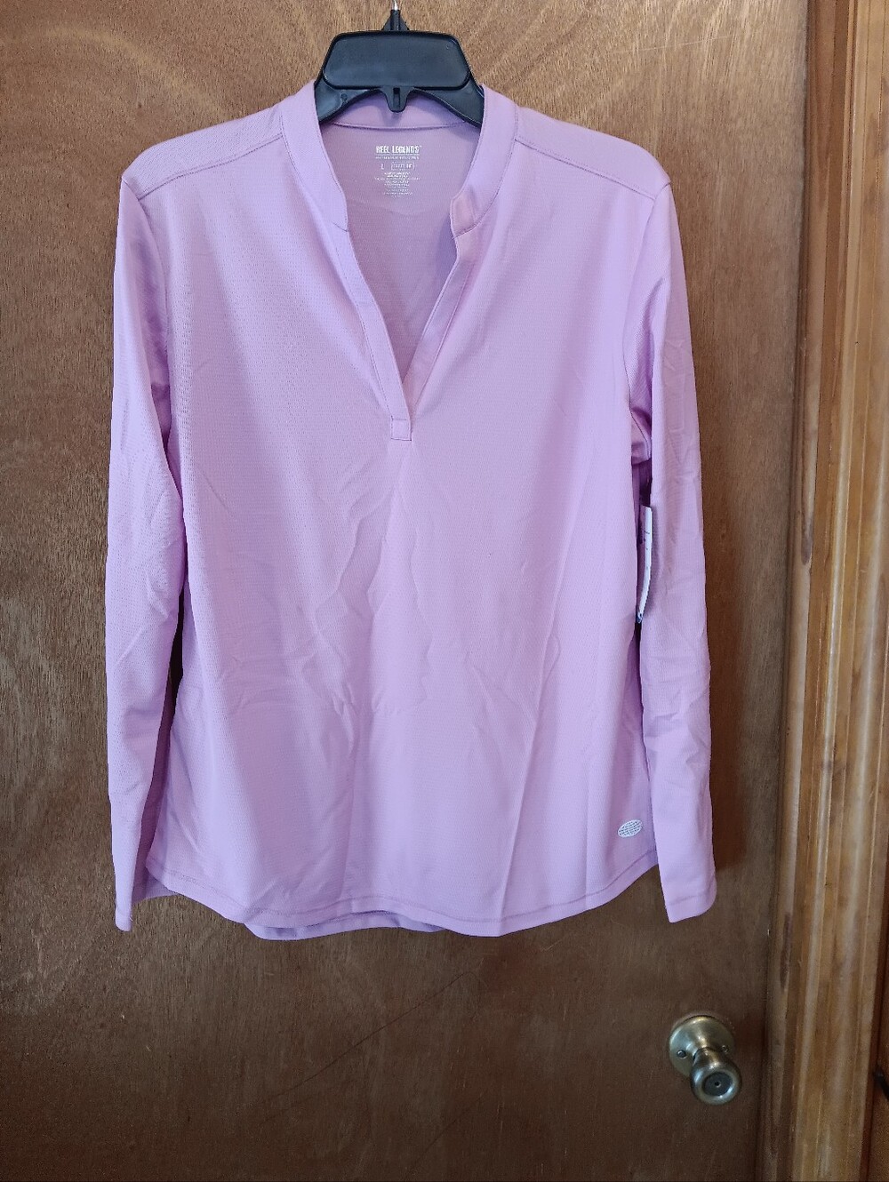 Reel Legends Light Lavender Mock Neck Long Sleeve Top V Neck.
